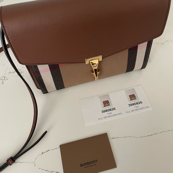 BURBERRY Leather and House Check Canvas Macken Crossbody Bag - Picture 3 of 7